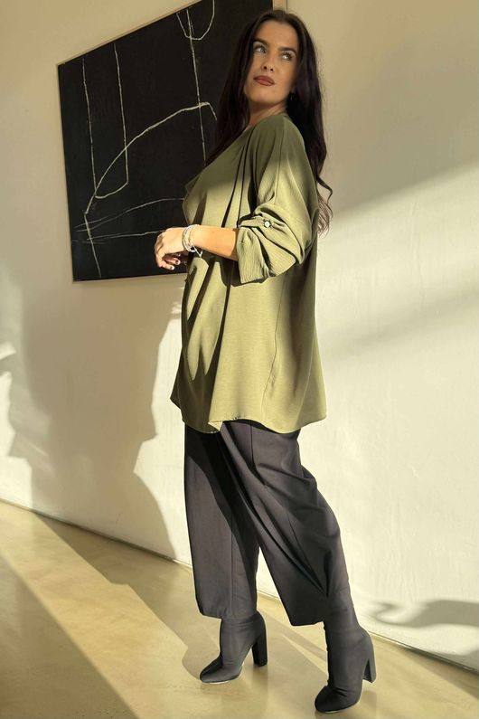 Suki Drape Cowl Blouse Khaki /9=